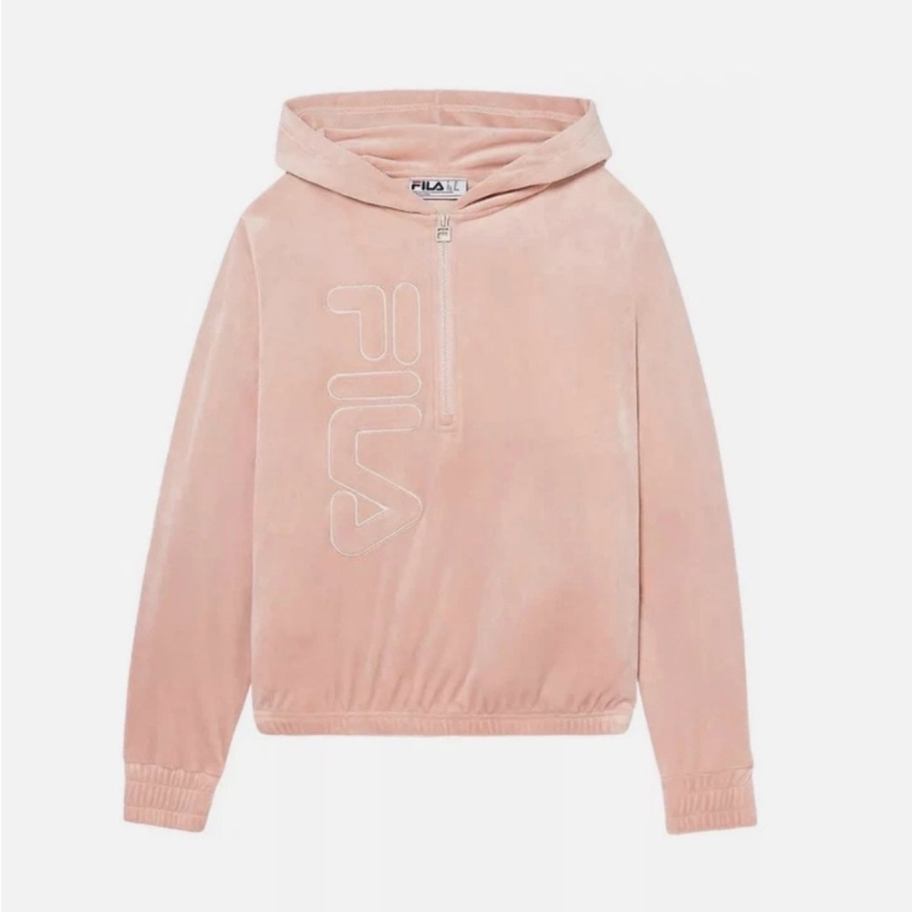 Fila Pink Velour Quarter Zip Pullover Hoodie